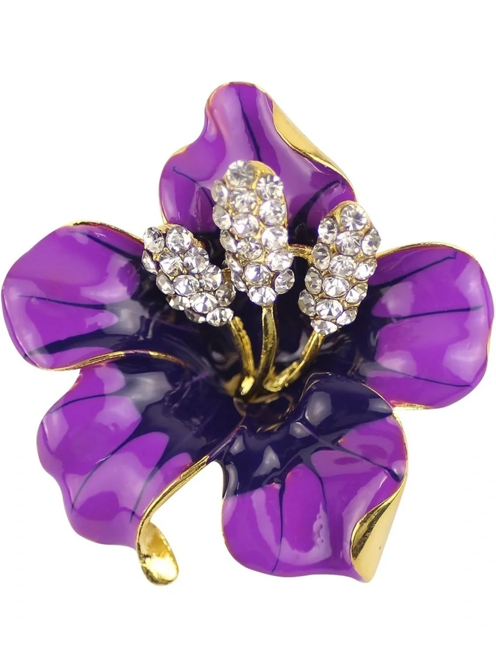 Anthropologie Purple and Gold Floral Crystal Brooch
